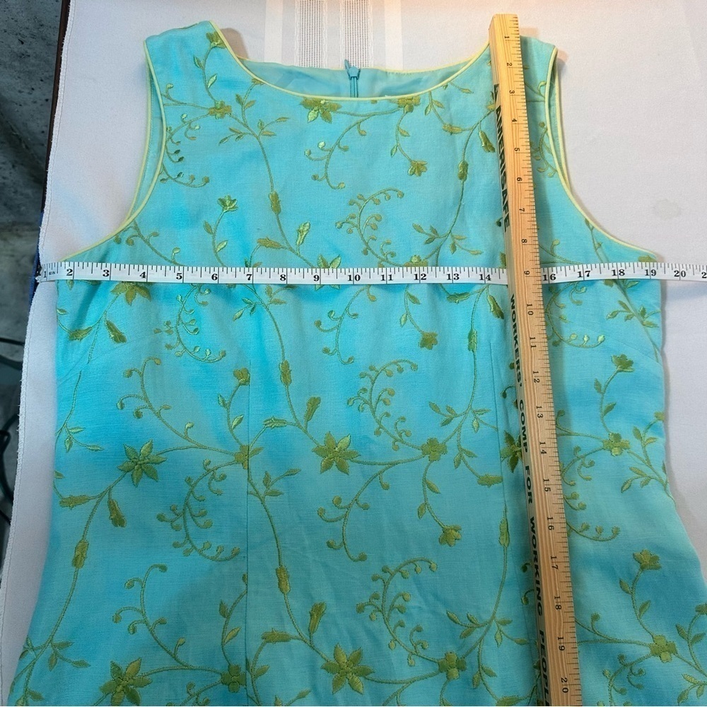 Vintage Coldwater Creek Embroidered Sheath Dress Size 12P Spring turquoise vacay - Picture 7 of 9